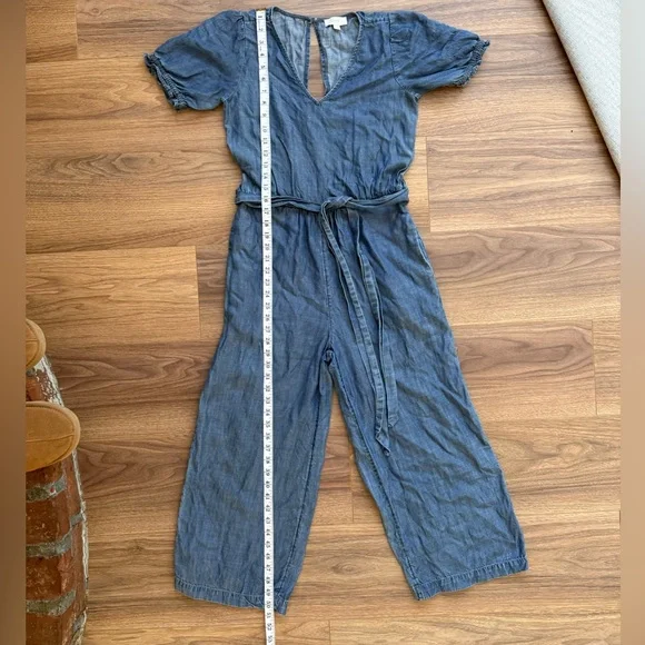 Lightweight Chambray Jumpsuit Tie-Waist Wide Leg Loft Size XS Denim Minimalist - Picture 8 of 11